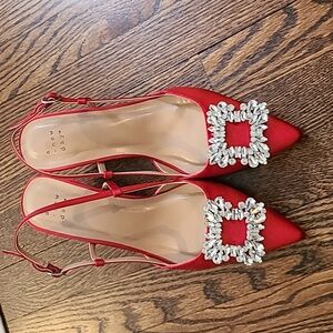 Red kitten heels stones